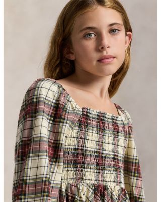 Girls' Plaid Ruffled Cotton Jersey Dress - Big Kid
