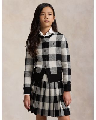 Girls' Buffalo Check Wool Cardigan & Skirt Set - Big Kid