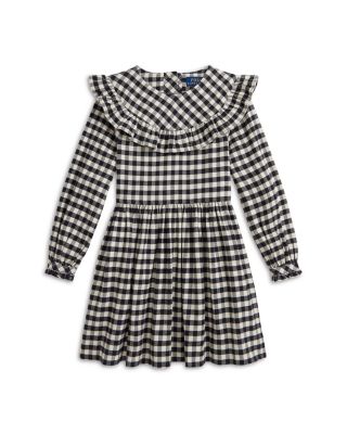 Girls' Buffalo Check Ruffled Cotton Twill Dress - Little Kid