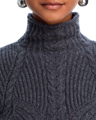 Wool Blend Cable Knit Turtleneck Sweater