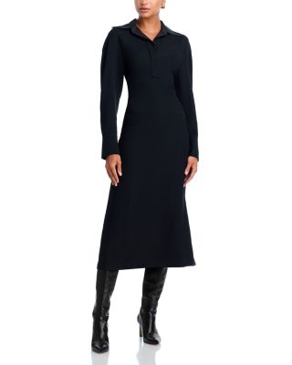 Long Sleeve Polo Collar Midi Dress