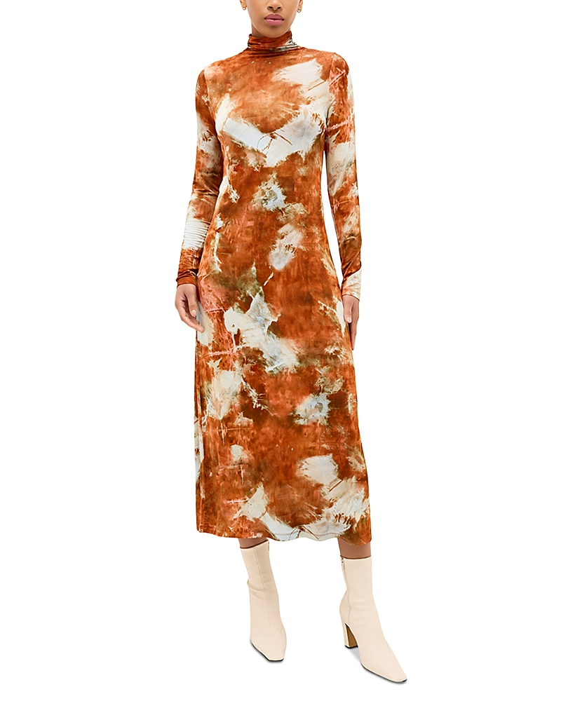 Marie Oliver Paxton Tie-dye Turtleneck Midi Dress In Orange