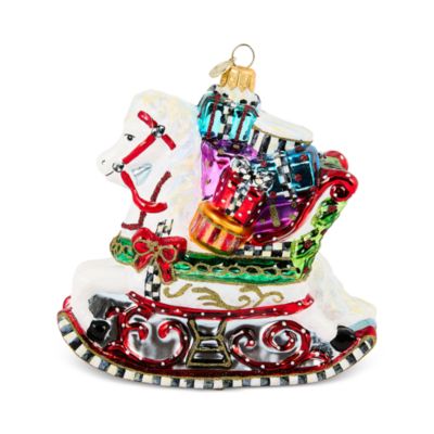 Rocking Horse with Gifts Glass Ornament