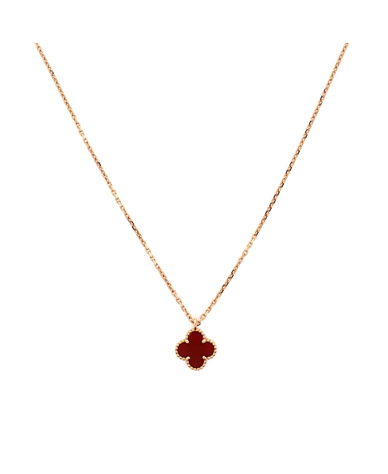 PRE-OWNED VAN CLEEF & ARPELS Pre-owned  Van Cleef & Arpels Sweet Alhambra Pendant Necklace 18k Rose Gold And Carnelian, 18 - 17.25 In Pink