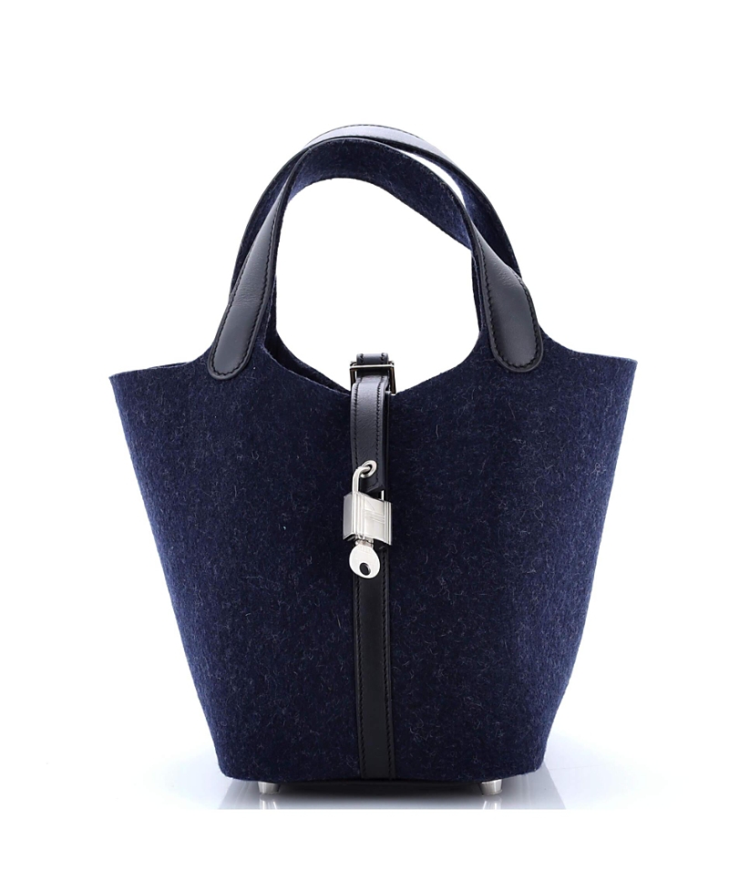 Pre-owned Pre-owned Hermes Hermes Pm Picotin Lock Bag Felt With Leather In Blue