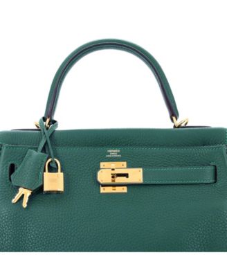  Kelly 28 Handbag Green Clemence with Gold Hardware
