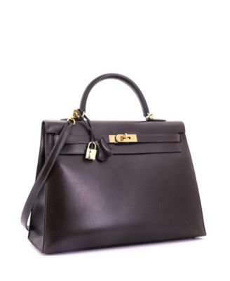  Kelly 35 Handbag Brown Box Calf with Gold Hardware