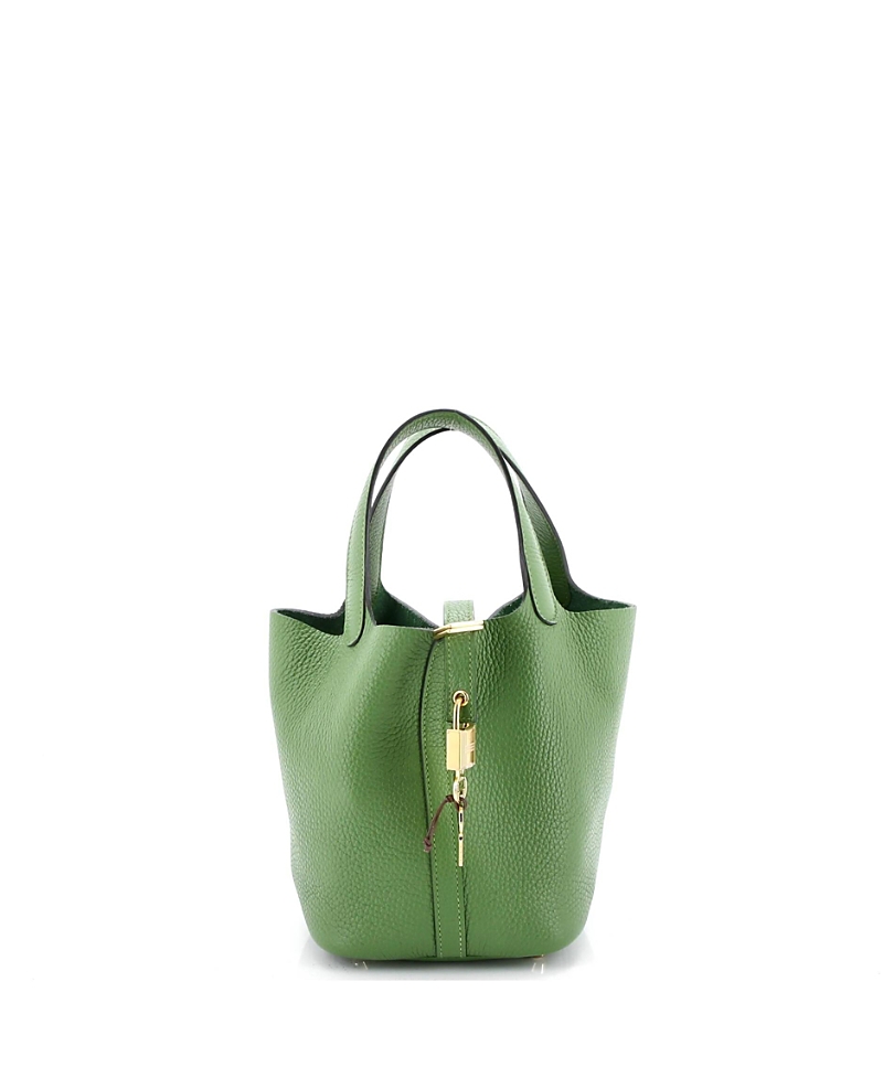 Pre-owned Pre-owned Hermes Hermes Pm Picotin Lock Bag Clemence In Green