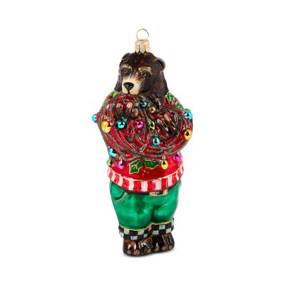 Deck The Halls Bear Glass Ornament