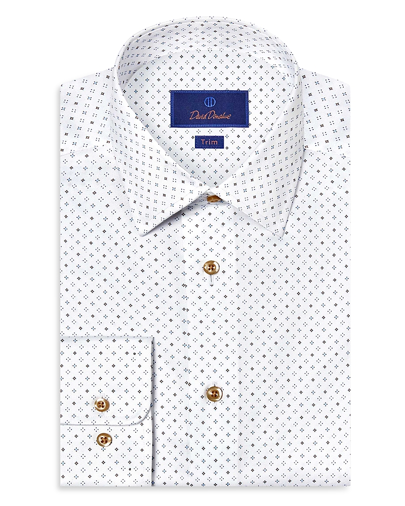 David Donahue Trim Fit Neat Pima Cotton Dobby Dress Shirt In Multi