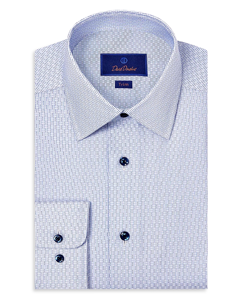 David Donahue Trim Fit Geometric Dobby Dress Shirt In Blue
