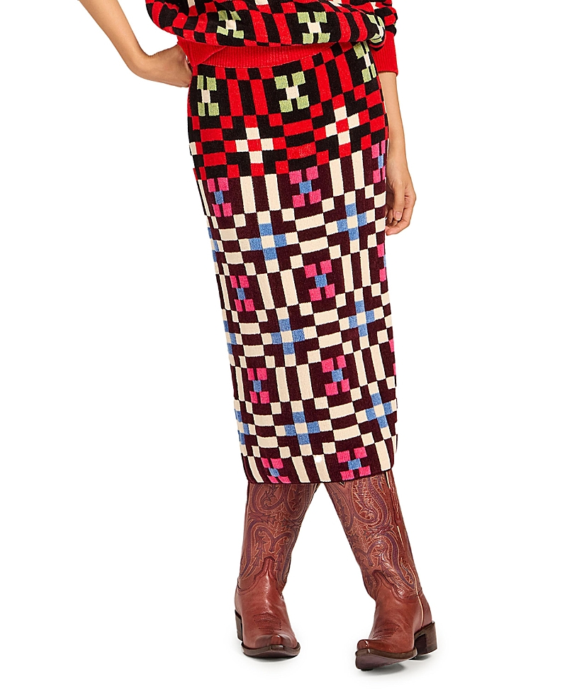 La Doublej Byte Geometric-pattern Knit Skirt In Multi