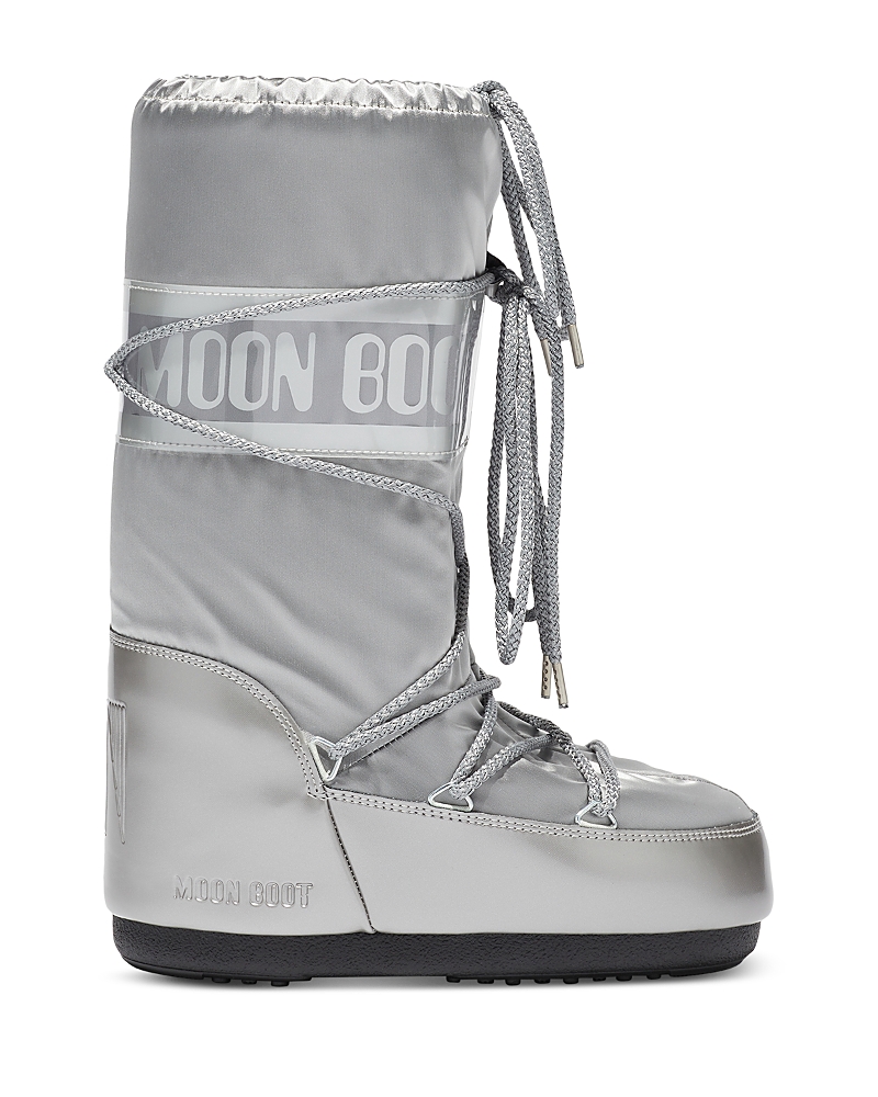 Moon Boot Icon Glace Satin Mid-calf Boots In Silver