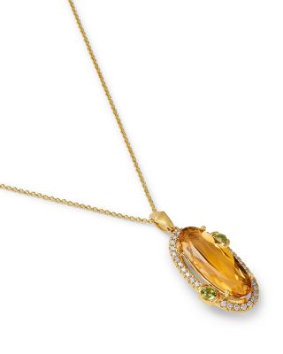 Citrine, Peridot & Diamond Halo Pendant Necklace in 14K Yellow Gold, 20"