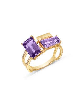 Amethyst, Pink Amethyst & Diamond Ring in 14K Yellow Gold 