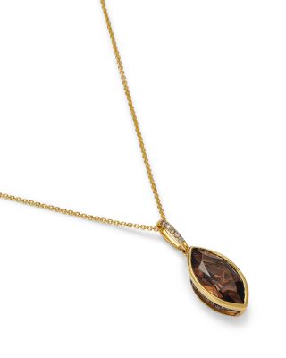 Smoky Quartz & Multicolor Diamond Pendant Necklace in 14K Yellow Gold, 20"