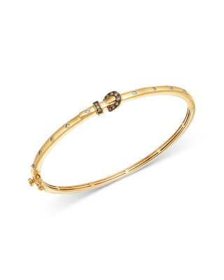 Multicolor Diamond Buckle Bangle Bracelet in 14K Yellow Gold, 0.33 tcw