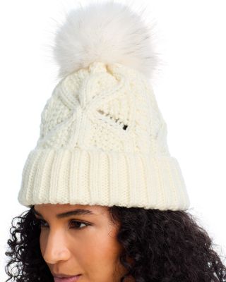 Faux Fur Pom Pom Cable Knit Beanie