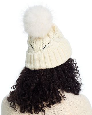 Faux Fur Pom Pom Cable Knit Beanie