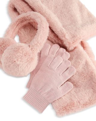 Girls' Lurex Faux Fur Earmuff, Scarf & Gloves Set