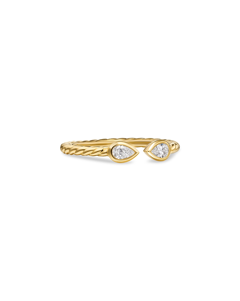 Petite Modern Renaissance Open Pear Ring in 18K Yellow Gold with Diamonds, 3.7mm