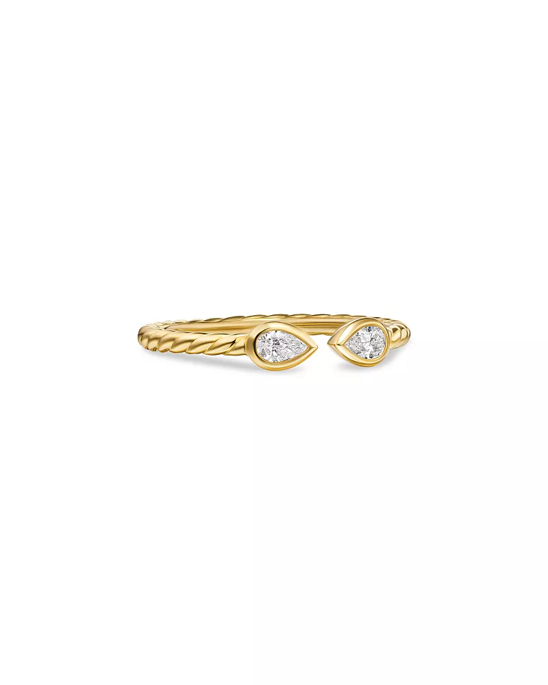 Petite Modern Renaissance Open Pear Ring in 18K Yellow Gold with Diamonds, 3.7mm