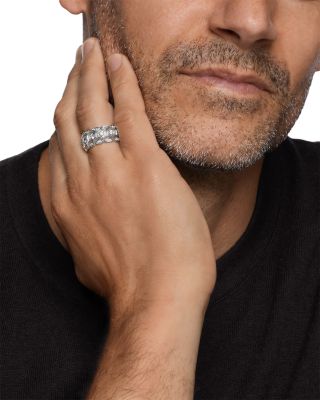 Men's Hex Stack Ring in Sterling Silver with Diamonds, 9.3mm