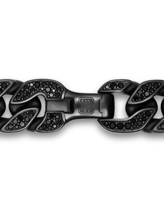 Men's Curb Chain Bracelet in Black Titanium with Black Diamonds, 18mm