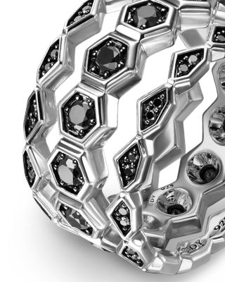 Men's Hex Stack Ring in Sterling Silver with Black Diamonds, 9.3mm