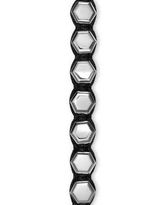 Men's Faceted Woven Bracelet in Sterling Silver with Black Nylon and Black Onyx, 8mm