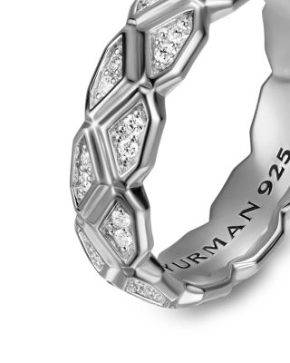 Men's Hex Band Ring in Sterling Silver with Diamonds, 6mm