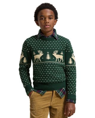 Boys' Reindeer Intarsia Cotton Blend Sweater - Big Kid