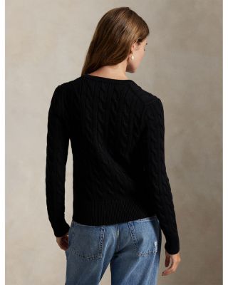 Cable Knit Cotton Crewneck Cardigan Sweater