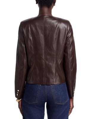 Collarless Faux Leather Jacket  