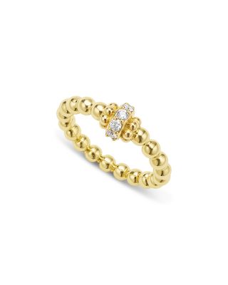 LAGOS 18K Yellow Gold Caviar Gold Diamond Rondelle Bead Stacking Ring