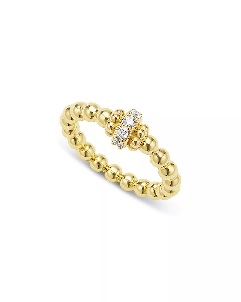 Lagos 18K Yellow Gold Caviar Gold Diamond Rondelle Bead Stacking Ring