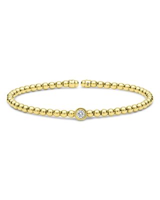 LAGOS 18K Yellow Gold Caviar Gold Diamond Bezel Bead Flex Bangle Bracelet