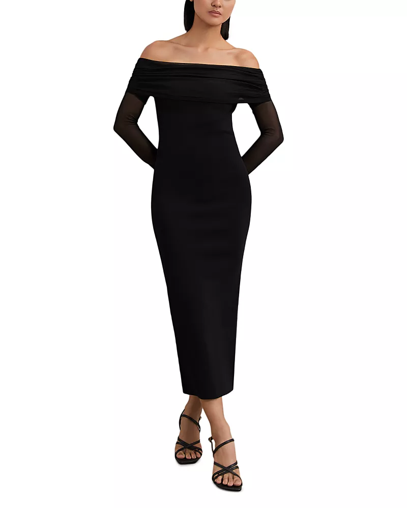 Reiss Angelica Sheer Sleeve Midi Dress