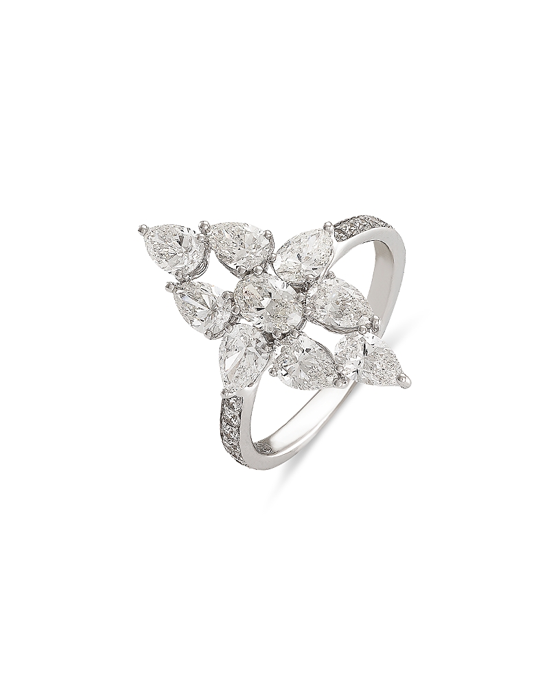 Etho Maria 18k White Gold Diamond Collection Diamond Mixed Cut Cluster Ring In Metallic