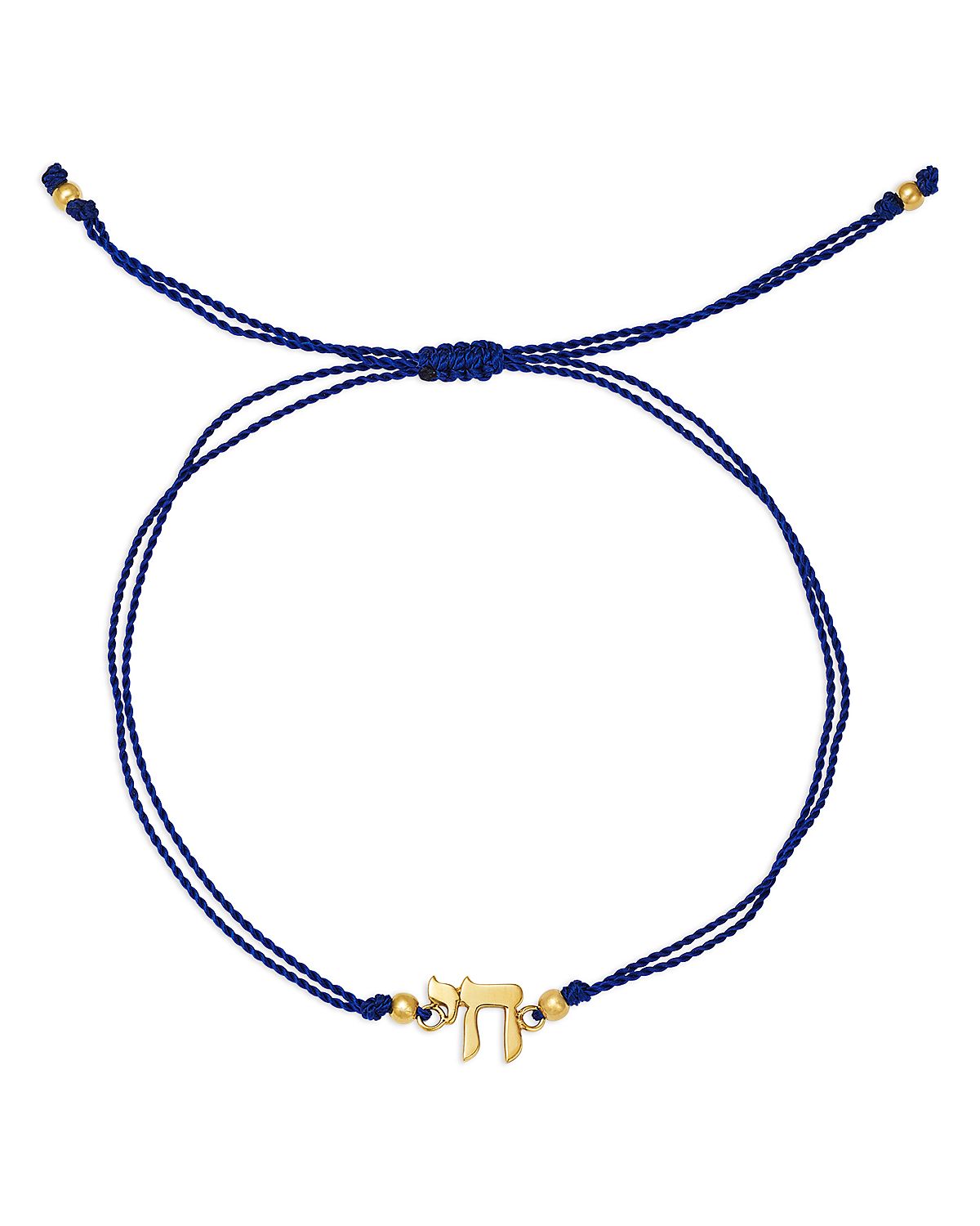 Zoe Chicco 14K Yellow Gold Midi Bitty Symbols Chai Blue Cord Slider Bracelet
