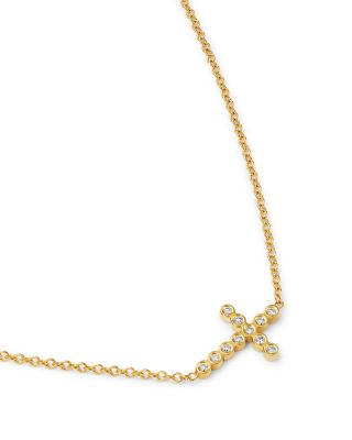 14K Yellow Gold Bezel Diamonds Cross Pendant Necklace, 14-16"