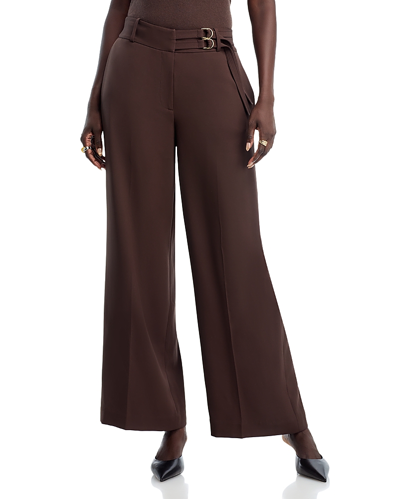 Elie Tahari The Malka Belt Detail Pants In Brown