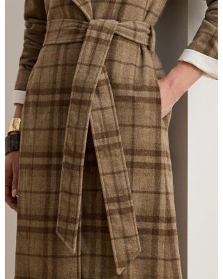 Plaid Wool Blend Twill Wrap Coat