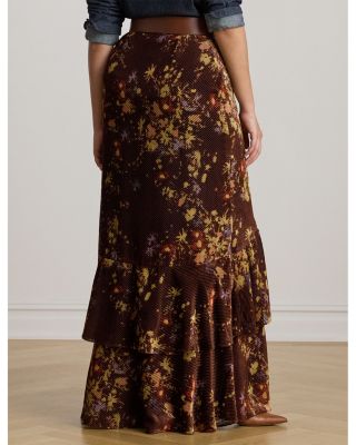 Plus Floral Burnout Velvet Tiered Maxiskirt