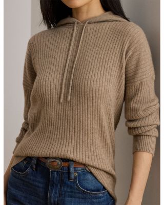 Rib Knit Cashmere Sweater Hoodie