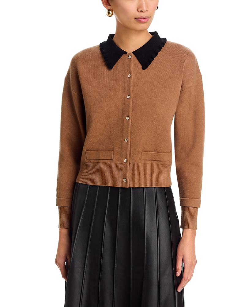 Sioni Contrast Collar Cardigan Sweater In Brown
