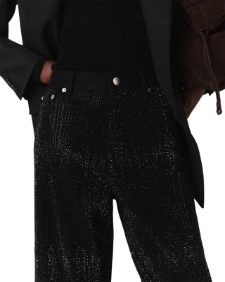 Mid Rise Embellished Wide Leg Jeans in Black