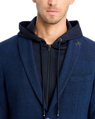 Tonal Plaid Jersey Sport Coat with Removable Hood