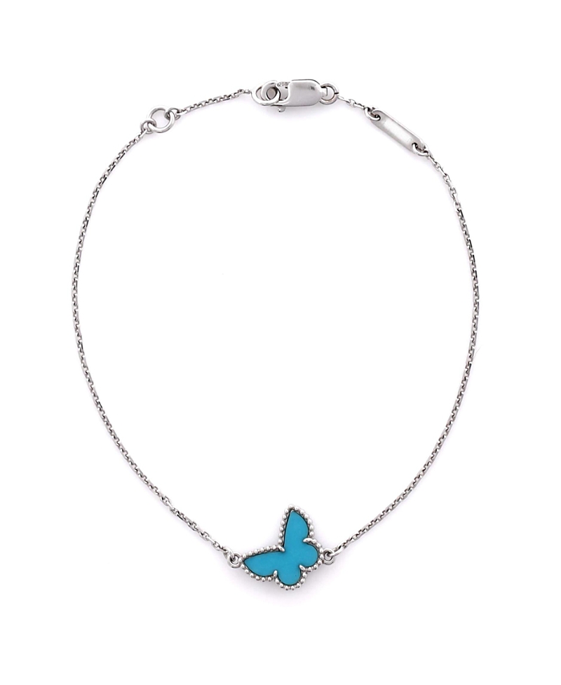 Pre-owned Pre-owned Van Cleef & Arpels Van Cleef & Arpels Sweet Alhambra Butterfly Bracelet 18k White Gold And Turquoise
