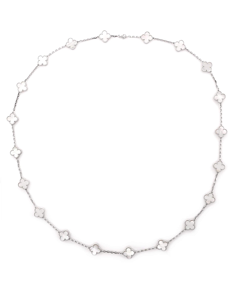 Pre-owned Pre-owned Van Cleef & Arpels Van Cleef & Arpels Vintage Alhambra 20 Motifs Necklace 18k White Gold And Mother Of Pearl,